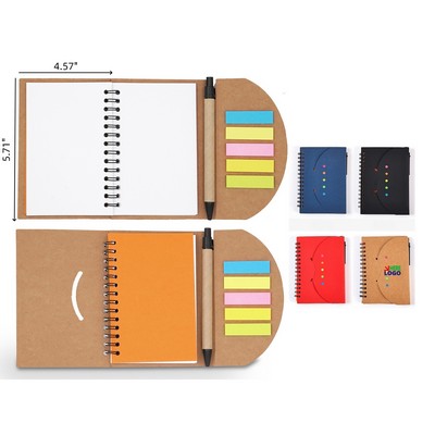 Kraft Spiral Notebook with Sticky Note and Pen
