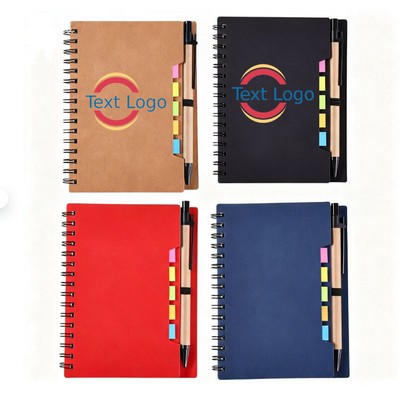 Eco-Recycled Spiral Kraft Notebook With Sticky Notes Flags